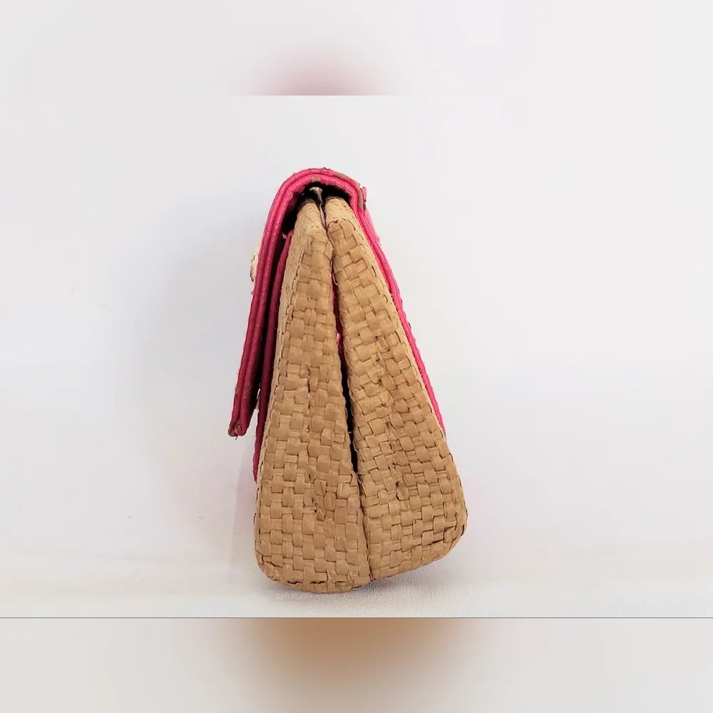 Mud Pie Rattan Flamingo Clutch Pink